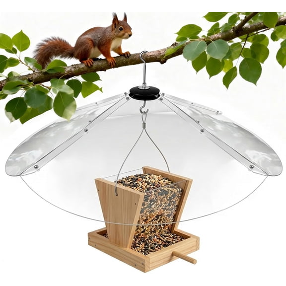 24 Inch Oversized Squirrel Baffle for Hanging Bird Feeder, Clear PC Bird Feeder Baffle Dome, Full Protection for Outdoors, Chew Proof Birds Feeders Rain Guard Cover Outdoors