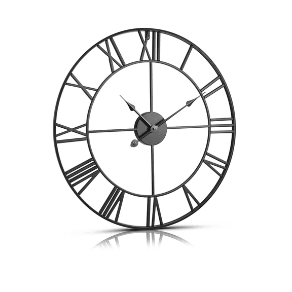 24-Inch Oversized Wall Clock, Roman Numerals Decorative Metal Clock for Living Room, Battery Operated
