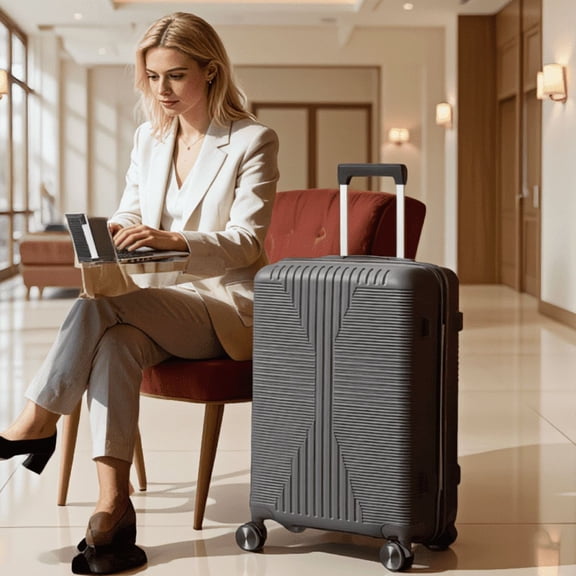 24-Inch PP Hard Shell Luggage Spinner Suitcase with Telescopic Handle, 60L Checked Bag, Dark Grey