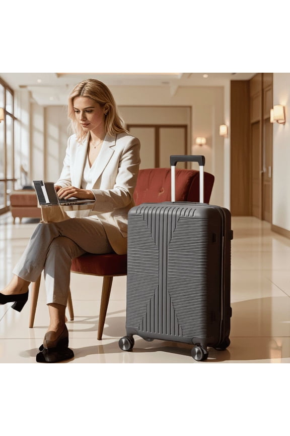 24-Inch PP Hard Shell Luggage Spinner Suitcase with Telescopic Handle, 60L Checked Bag, Dark Grey