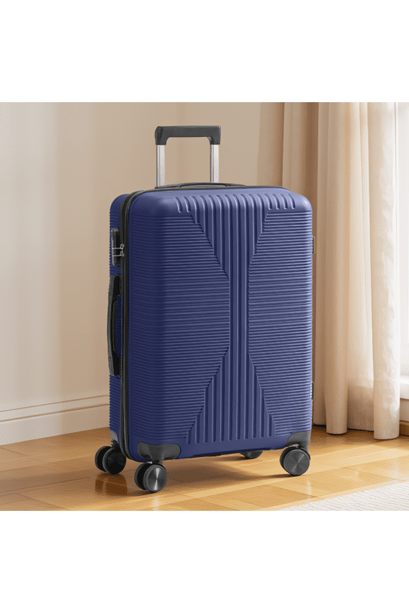 24-Inch PP Hard Shell Spinner Luggage Suitcase with Telescopic Handle, 60L Travel Bag, Navy Blue