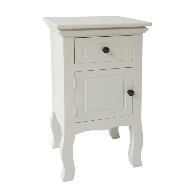24 Inch Paulownia Wood 1 Door Side End Accent Table, Cottage Style, 1 Drawer, 1 Cabinet, White- Saltoro Sherpi