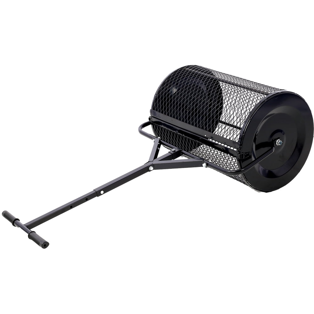 24 Inch Peat Moss Spreader, Heavy Duty Black Metal Mesh Compost Spreader with T‑Shaped Handle, Lawn & Garden Manure Roller (Faittd)