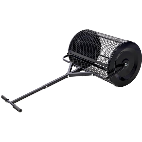 24 Inch Peat Moss Spreader, Heavy Duty Black Metal Mesh Compost Spreader with TShaped Handle, Lawn & Garden Manure Roller (Faittd)