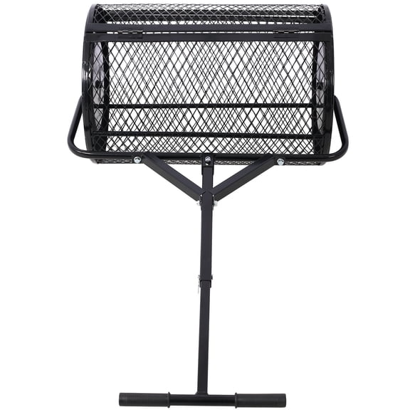 24-Inch Peat Moss Spreader with T-Shaped Handle for Lawn Seeding, Steel Compost Spreader Roller, Black Garden Manure Spreader for Even Topsoil Distribution