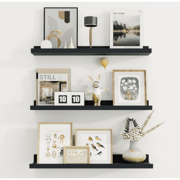 24 Inch Picture Ledge Shelf Set of 3 - Picture Shelf for Wall with Ledge - Floating Shelves with Lip - Photo Ledge - Nursery Bookshelf