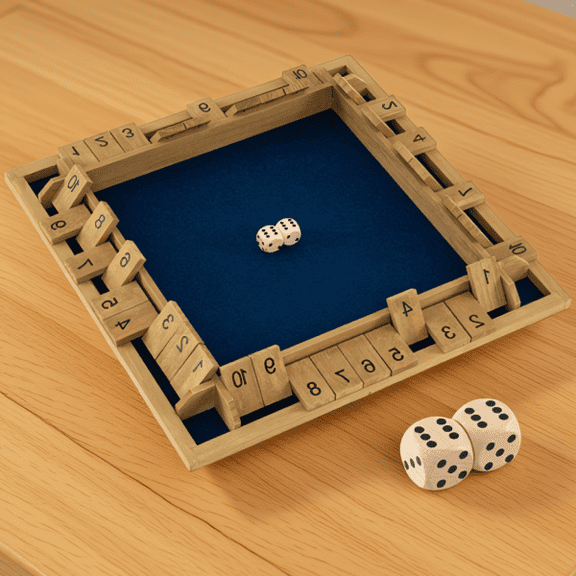 24-Inch Pine Wood Shut the Box Game for 2-4 Players, 10 Number Tiles and 2