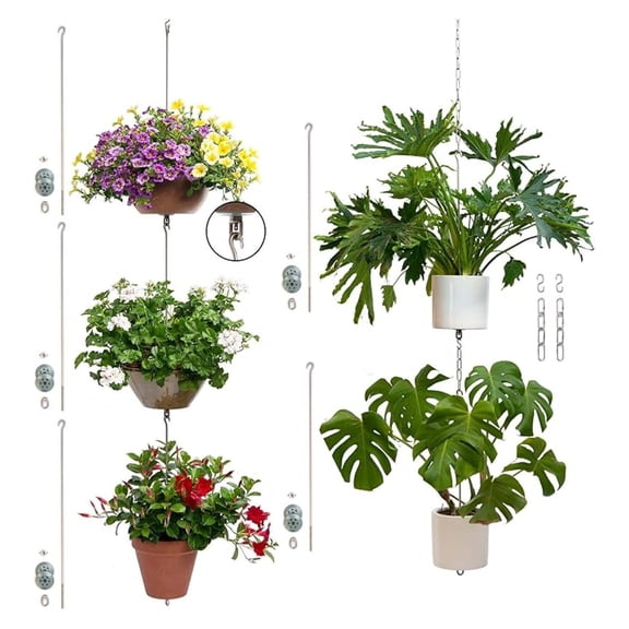 24 Inch Plant Hangers with Grow Chains - 5 Kits for Hanging Clay Pots, Vertical Garden, Indoor Outdoor Planters, Stainless Steel Hanging Hardware