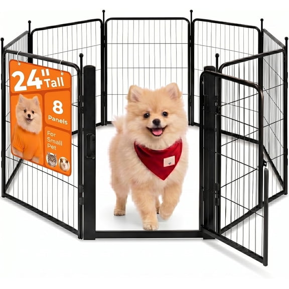 24 Inch Playpen, 8-Panel Metal Exercise Pen with Door, Foldable Indoor Outdoor Puppy Fence for Small to Medium Dogs (Black, 24inch)