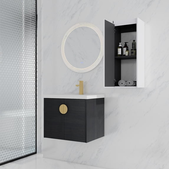 24-Inch Plywood Vanity with Ceramic Sink and Side Cabinet for Space-Efficient Bathroom Design