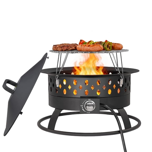 24 Inch Portable Propane Fire Pit, Gas Smokeless Fire Pit with Lid