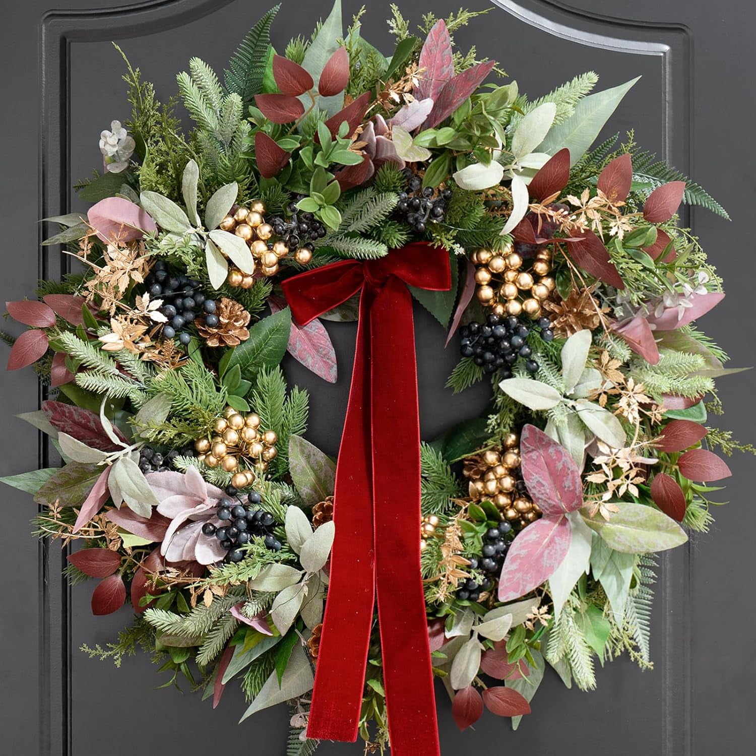 24 Inch Pre-Lit Christmas Wreath for Front Door，Christmas Door Wreath ...