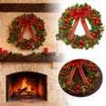 thumbnail image 1 of 24 Inch Pre-lit Christmas Wreath with Buffalo Plaid Bow, LED Lighted Artificial Wreath with Pinecones & Berries for Front Door, Outdoor Indoor Xmas Holiday Decor with Timer, 1 of 7