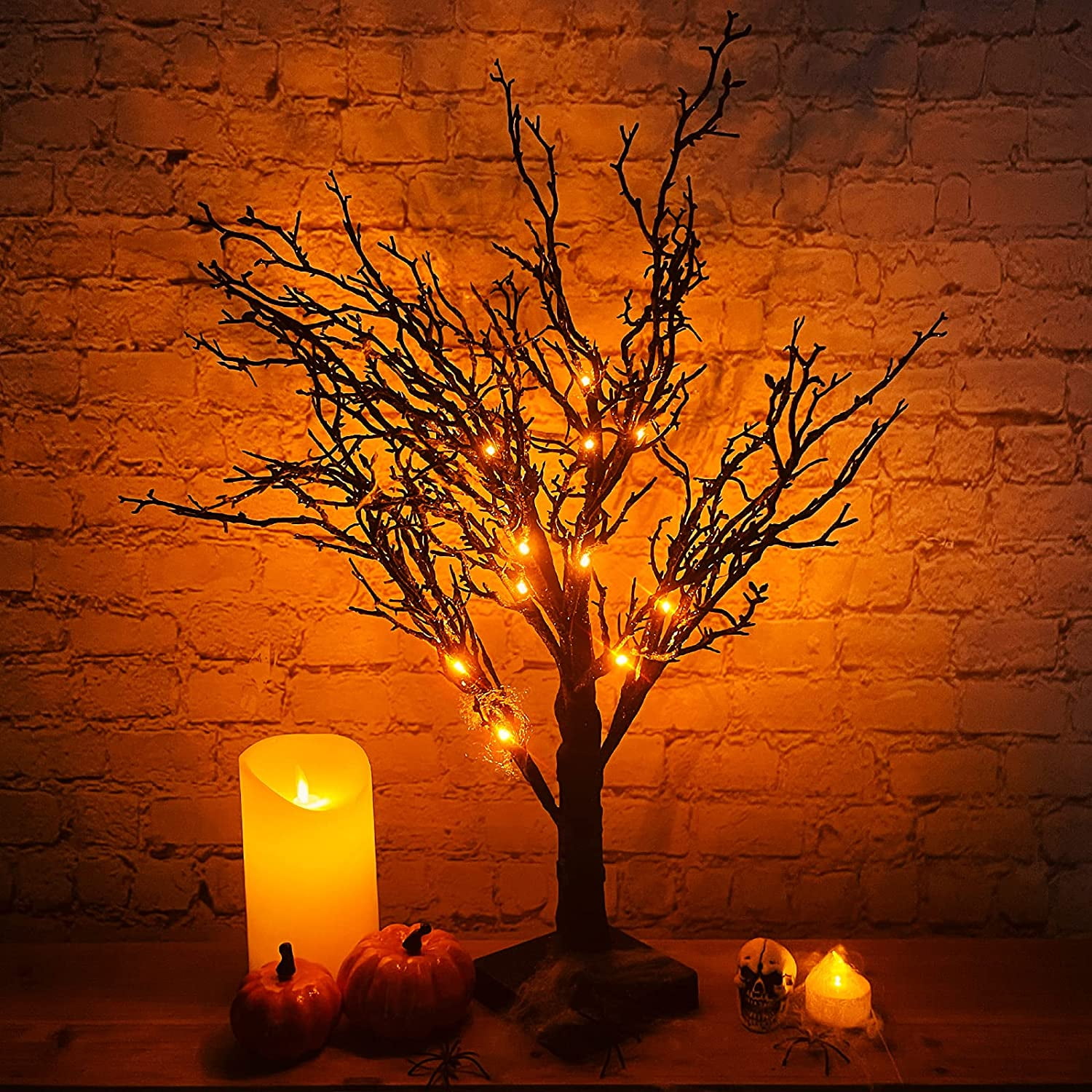 24 Inch Prelit Halloween Tree Decor with Timer 24 LED Orange Lights