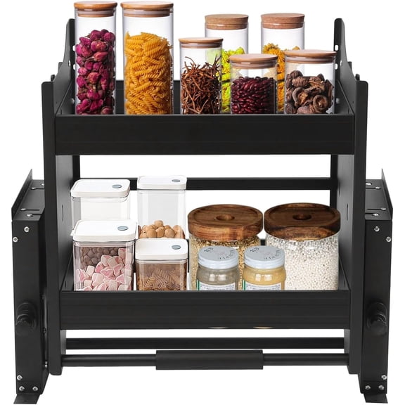 24 Inch Pull-Out Cabinet Organizer, Pull Down Shelf Cabinet Organizer, Kitchen Cabinet Pull Down Shelf, Heavy-Duty 2-Tier Pull-Down Dish and Spice Rack for Kitchen Appliance Lift Upper Cabinet