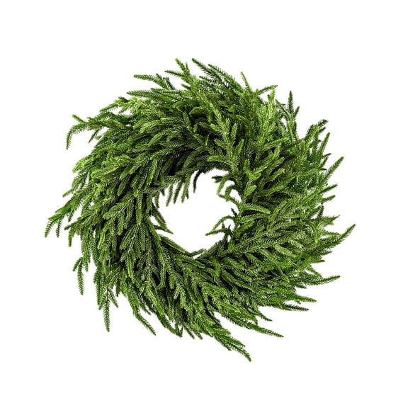 24-Inch Pure Green Real Touch Norfolk Pine Wreath, Realistic Artificial Green Wreath for Front Door, Window, Wall, Porch, Indoor & Outdoor Christmas Decorations, Holiday Home & Seasonal Décor
