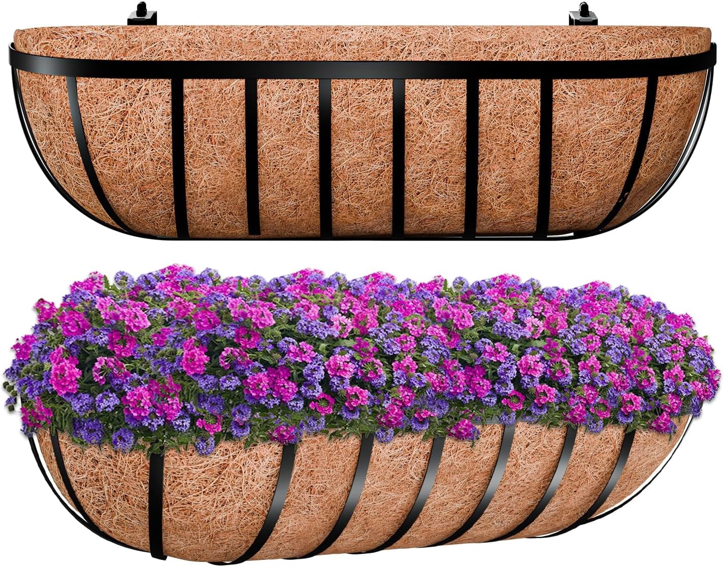 Partial Sun Railing Box 24 Inch Railing Planter Box, 2 Pack Metal Window Boxes with Coco Liners ...
