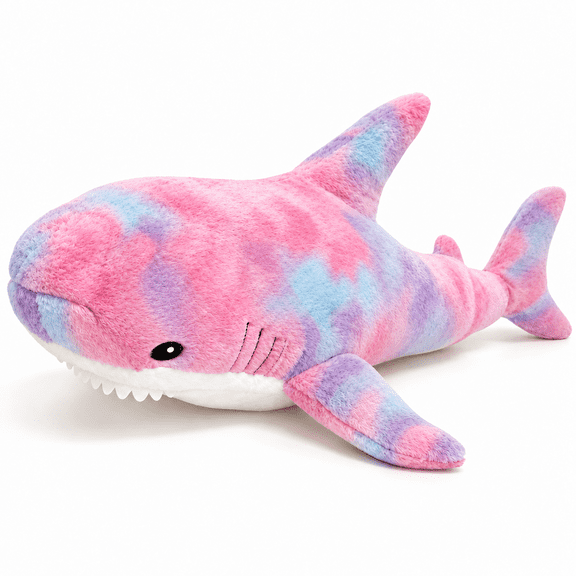 24 Inch Rainbow Shark Plush Toy, Kawaii Stuffed Animal with Soft Fluffy Fabric, Medium Cuddle Pillow for Kids Bedroom Decor, Birthday Gift for Girls Boys
