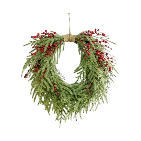 24-Inch Real Touch Norfolk Pine Christmas Wreath with Red Berries and Jute Bow - Lifelike Soft Pine for Indoor & Outdoor Holiday Decor