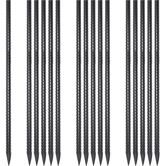 24 Inch Rebar Stakes 16 Pack 1/2 Inch Diameter Heavy Duty Steel Ground Anchors with Chisel Point