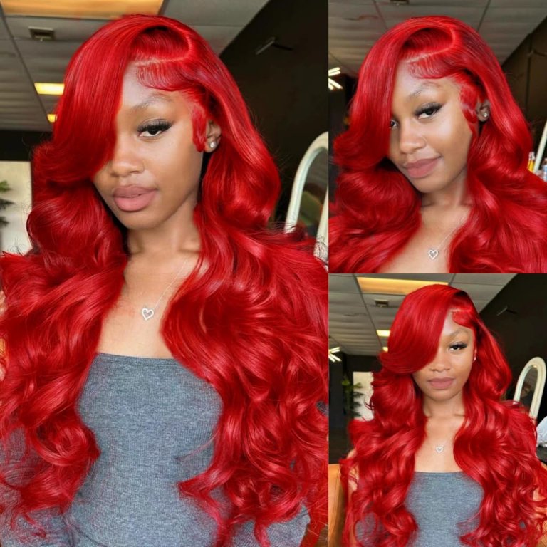 Red bodywave full lace wigs 24” Red Color Lace Front Wigs Body Wave Skin Melt HD Lace Human  main image 4