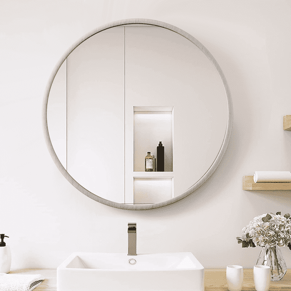 24 Inch Round Bathroom Mirror, Circle Mirror with 1.6" Thickened Aluminum Sliver Frame for Bathroom, Living Room, Entryway
