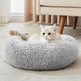 thumbnail image 1 of Round Cat Bed, Fluffy Soft Cozy Cat Bed Kennel Nest with Non-Slip Bottom, 23" L x 23" W x 8" H, 1 of 7