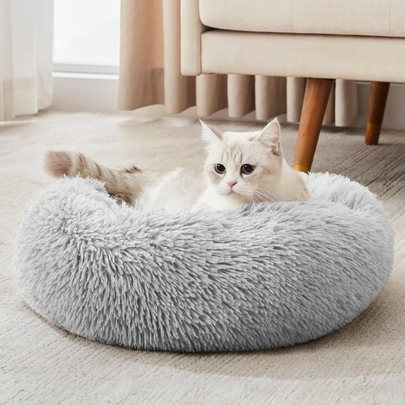 Round Cat Bed, Fluffy Soft Cozy Cat Bed Kennel Nest with Non-Slip Bottom, 23" L x 23" W x 8" H