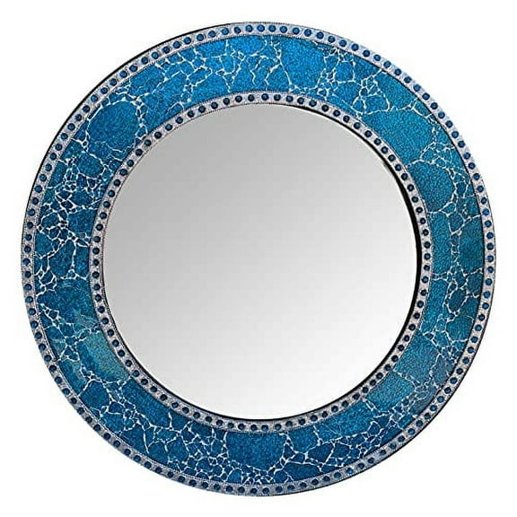 24-Inch Round Crackled Glass Mosaic Wall Mirror, Sapphire