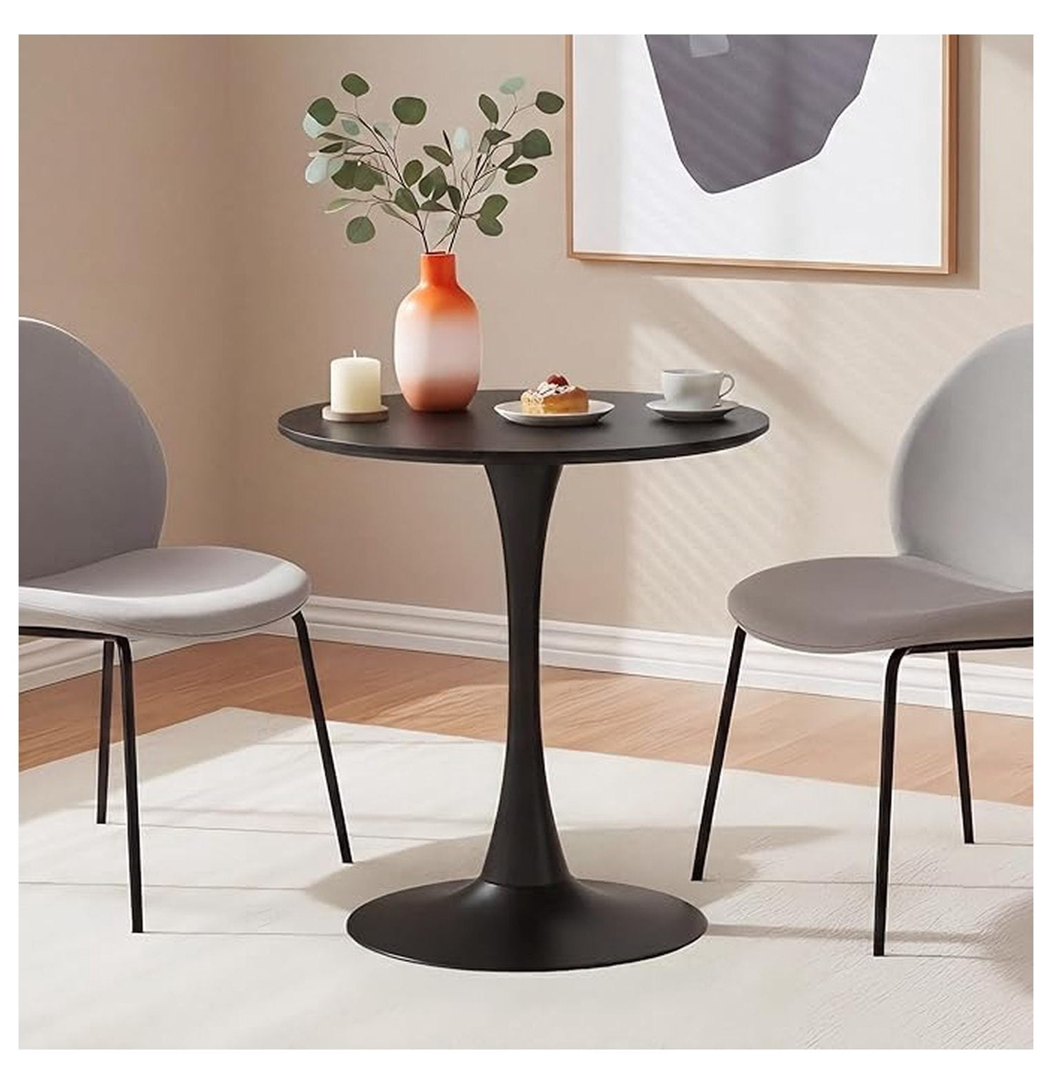 24 Inch Round Dining Table,-Century Table with Metal Pedestal Base ...