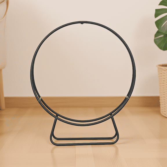 24-Inch Round Firewood Log Rack, Tubular Steel Hoop for Indoor and Outdoor Use, Black