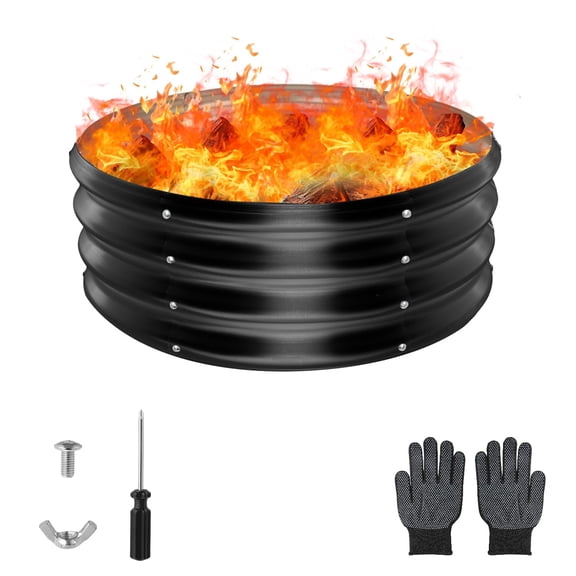 24 Inch Round Galvanized Fire Pit Ring  2 Feet Diameter Outdoor For Backyard Camping Bonfire Black