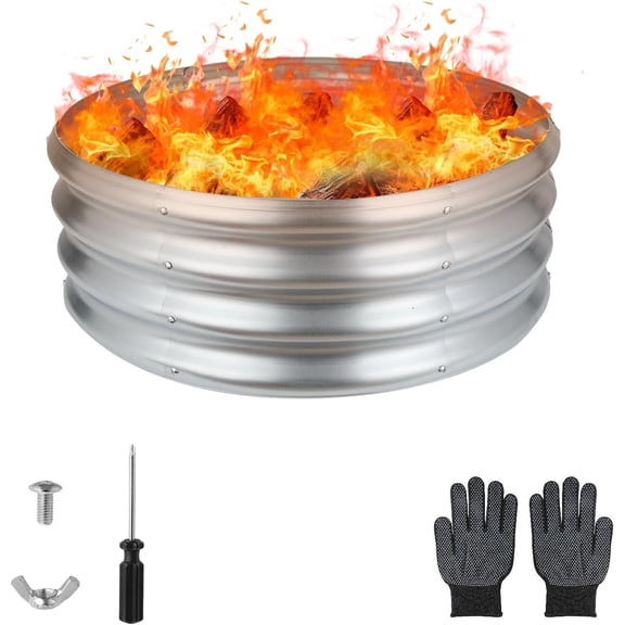 24 Inch Round Galvanized Fire Pit Ring, Round Galvanized Fire Ring, 2 Diameter Fire Pit, Outdoor Pits for Backyard, Camping, Bonfire