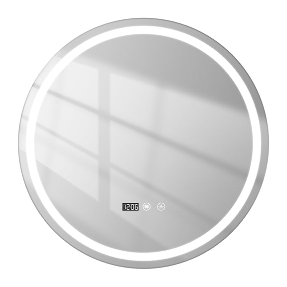 24 Inch Round LED Bathroom Mirror with Lights, Dimmable Anti-Fog Vanity Mirror, Backlit & Front Lit with 3 Color Modes, Tempered Glass