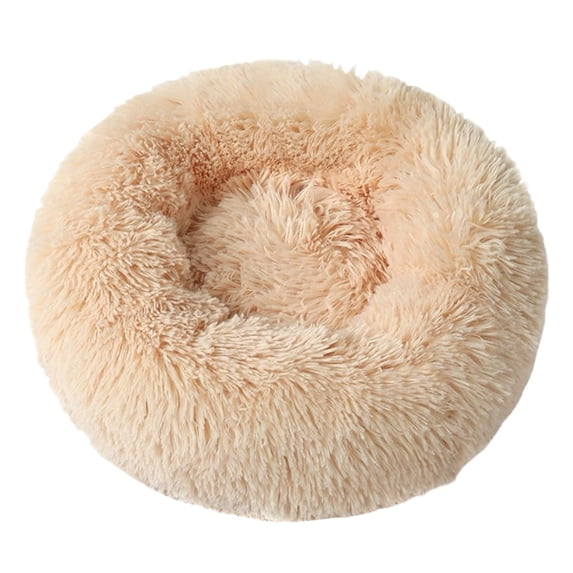 24 Inch Round Pet Bed for Cats and Small Dogs, Fluffy Donut Dog Bed with Machine Washable Cover, Calming Cozy Anti-Slip Pet Mat