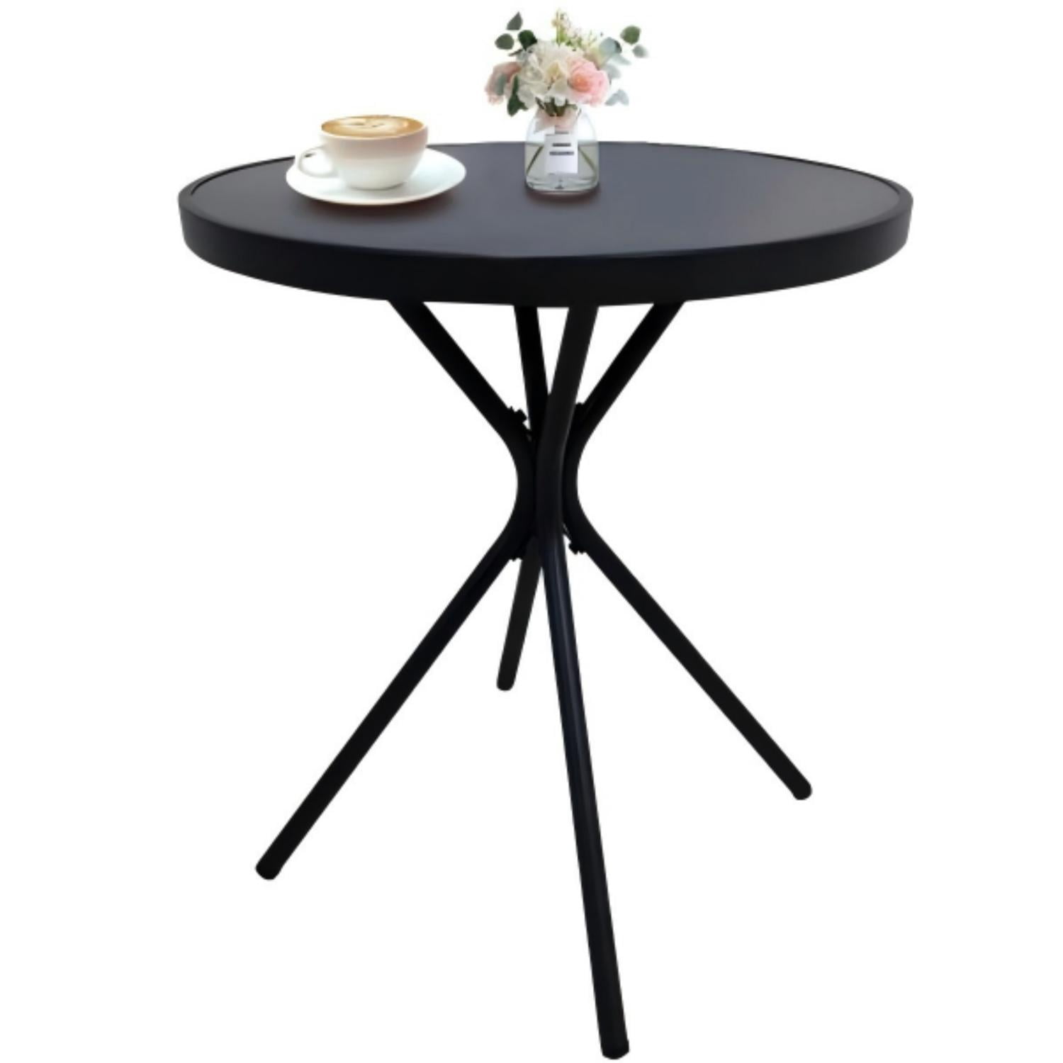 24 Inch Round Tempered Glass Side Table with Black Iron Frame, 10-Minute Tool-Free Assembly, Indoor Outdoor Use for Balcony Patio Deck Small Garden
