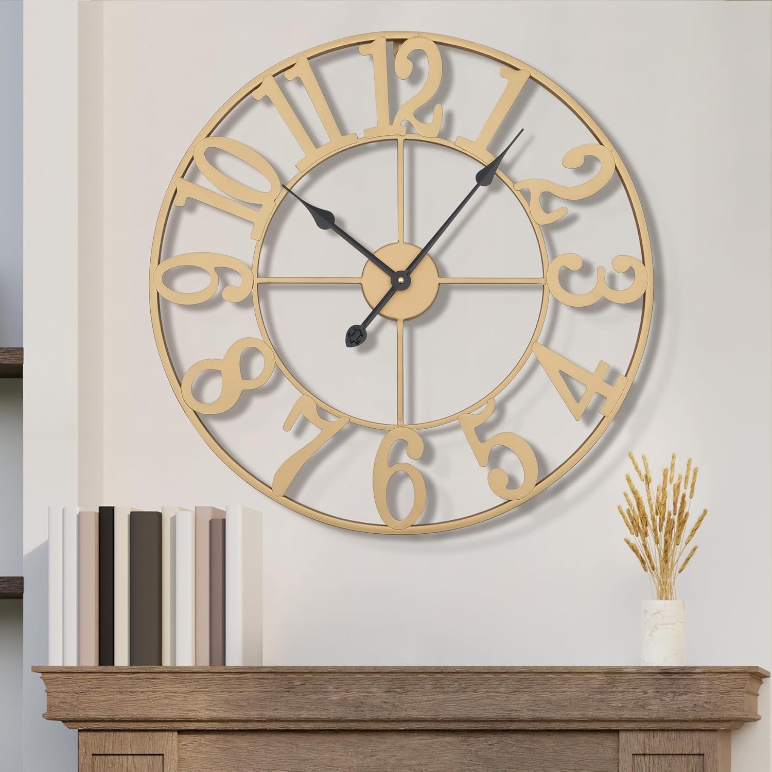 24-Inch Gold Metal Wall Clock with Arabic Numerals