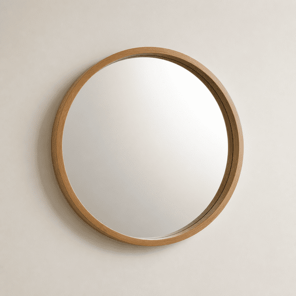 24 Inch Round Wood Mirror Circle Wooden Frame Wall For Bathroom Living Room Bedroom Entryway