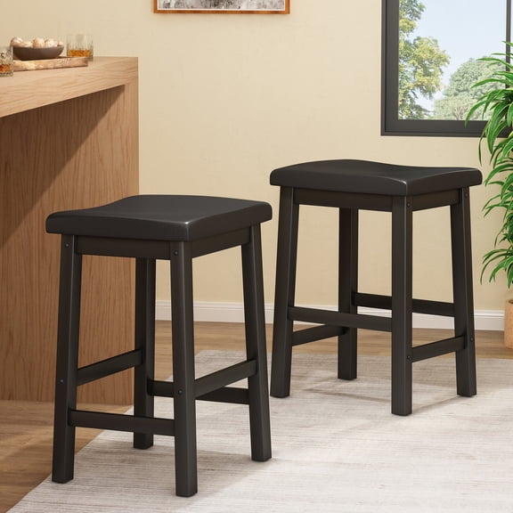 24-Inch Saddle Counter Stool | Great for Entertaining in Serving Zones | Wood Material | Easy to Move Around