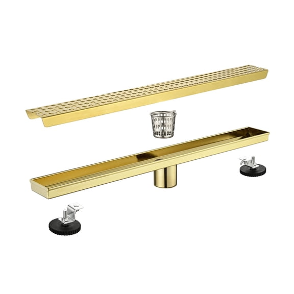 24 Inch Shower Drain, 304 Stainless Steel Square Grate Shower Drain with Hair Strainer & Leveling Feet; Removable Quadrato Pattern Drain for Bathroom, Kitchen, Garage