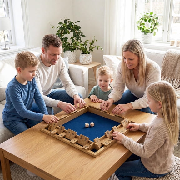 24 Inch Shut the Box Game for 2-4 Players, Extra-Large Pine Wood Board with 2 Dice
