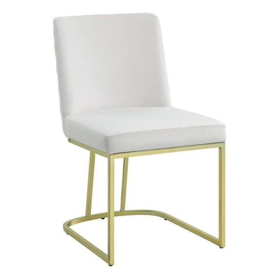 Benjara 24" Side Dining Chair Set of 2- Soft Off White Velvet- Gold Metal Base