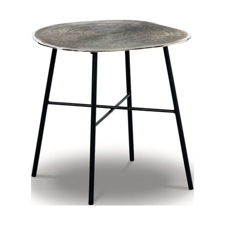 24 Inch Side End Table, Unique Gray Cast Aluminum Surface, Sturdy Iron Legs