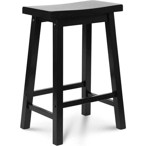24 Inch Single A Frame Classic and Modern Comfortable Wooden Bar Stool Saddle Seat with Built in Bars as Footrests, Black