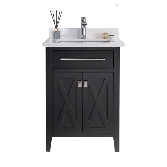 24 Inch Single Sink Espresso Cabinet Bathroom Vanity With White Quartz Countertop - Laviva