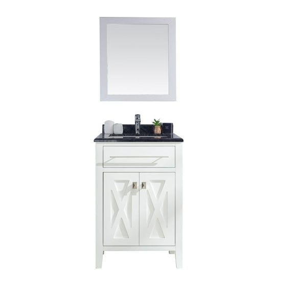 24 Inch Single Sink White Cabinet Bathroom Vanity With Black Wood Countertop - Laviva