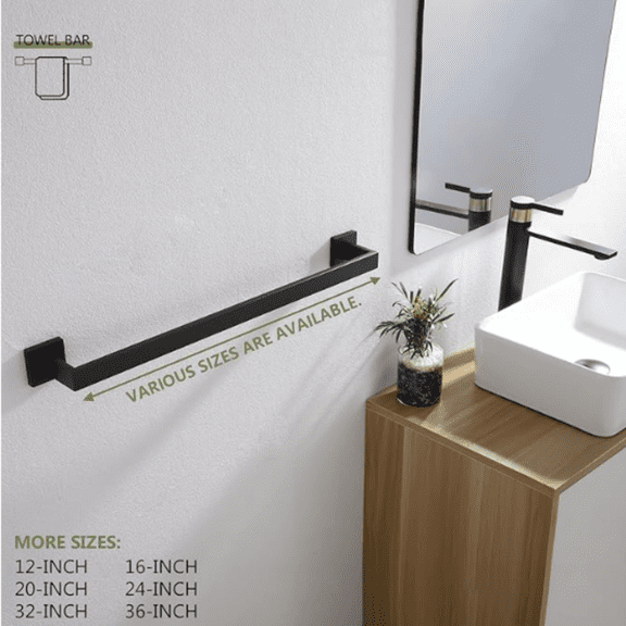 24-Inch Single Towel Bar, Bathroom Kitchen Towel Holder, Wall Mounted SUS304 Stainless Steel Towel Rack 2 Pack, Matte Black, B4003BK-L24-P2