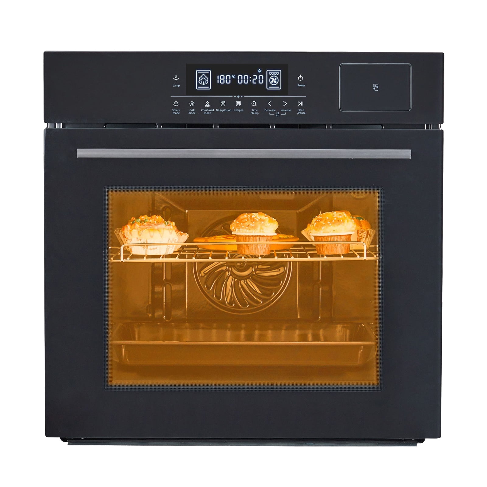 24 Inch Single Wall Oven Electric Built-In Oven, 2.5 Cu.Ft Wall Oven With Timer and Safety Lock, 3D Surround Heating, 3000W 240V, 8 Cooking Functions for Kitchen