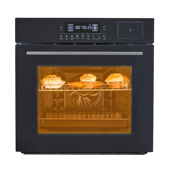 24 Inch Single Wall Oven Electric Built-In Oven, 2.5 Cu.Ft Wall Oven With Timer and Safety Lock, 3D Surround Heating, 3000W 240V, 8 Cooking Functions for Kitchen