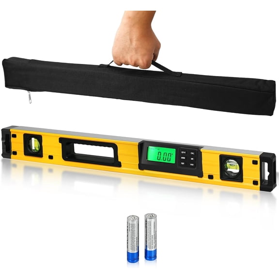 24 Inch Smart Digital Level, LCD Screen Magnetic Electronic Level Tool with Batteries & Case, IP54 Dust and Waterproof Digital Torpedo Level & Protractor, 24" Precision Slope Leveler Measurement Tool